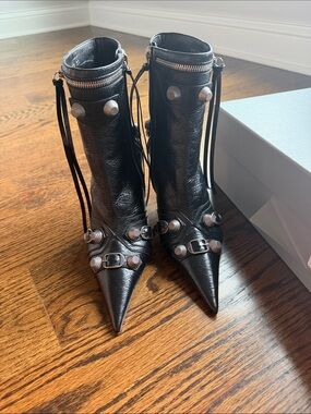 Balenciaga Cagole Bootie Black Ankle Boots with Silver Studs and Zipper
